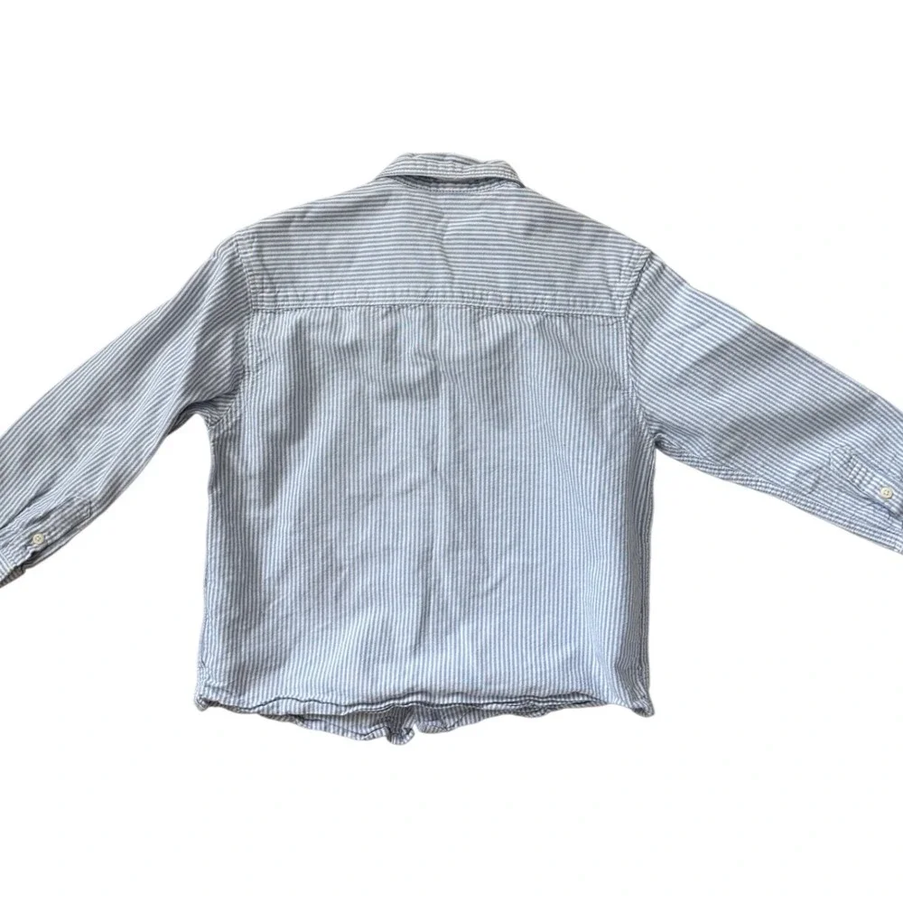 Zara Kids Boys Blue White Striped Button Down Shirt Long Sleeve Size 6 116cm